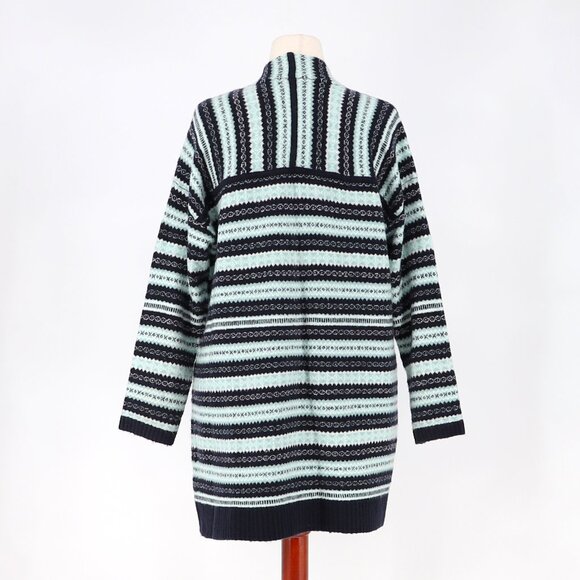 TALBOTS Fair Isle Open Front Cardigan Fuzzy Blue Black Stripes Size XLp - Picture 5 of 7